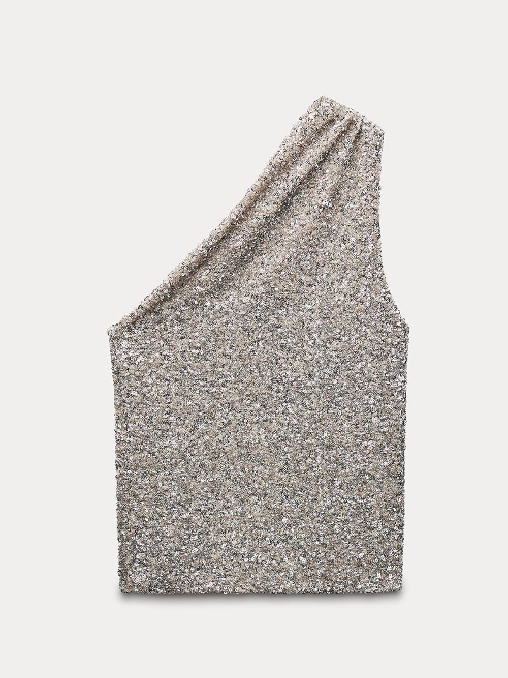 Zara Silver Asymetrical Sequin One-Shoulder Off-the-Shoulder Sweater